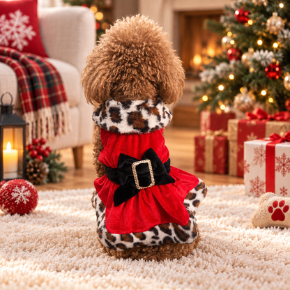 Festive Leopard Trim Dog Dress