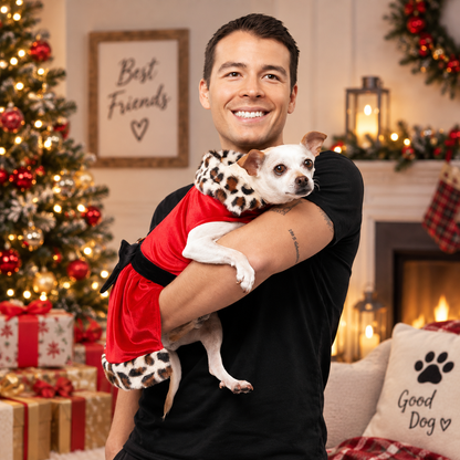 Festive Leopard Trim Dog Dress