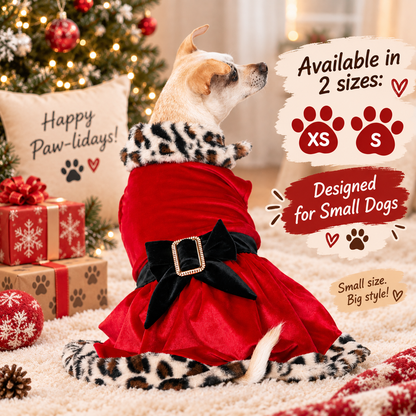 Festive Leopard Trim Dog Dress