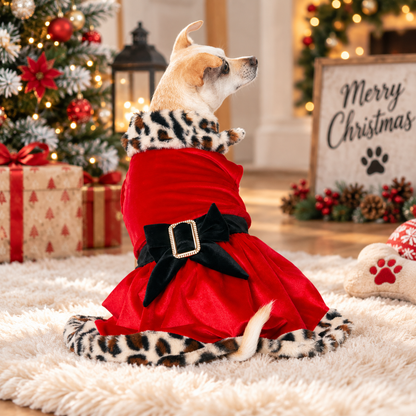 Festive Leopard Trim Dog Dress